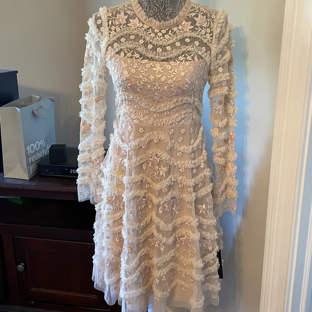 Needle & Thread Ivory Floral Lace Midi Dress